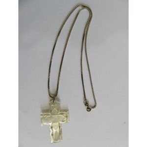 Vintage Israel Mother of Pearl Cross Pendant Sterling Silver Box‎ Chain Necklace